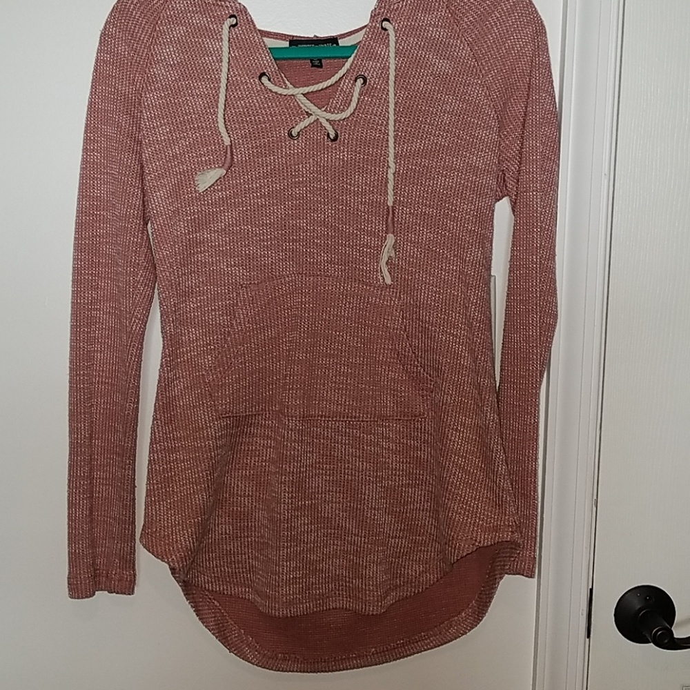 Pink and white cross up hoodie